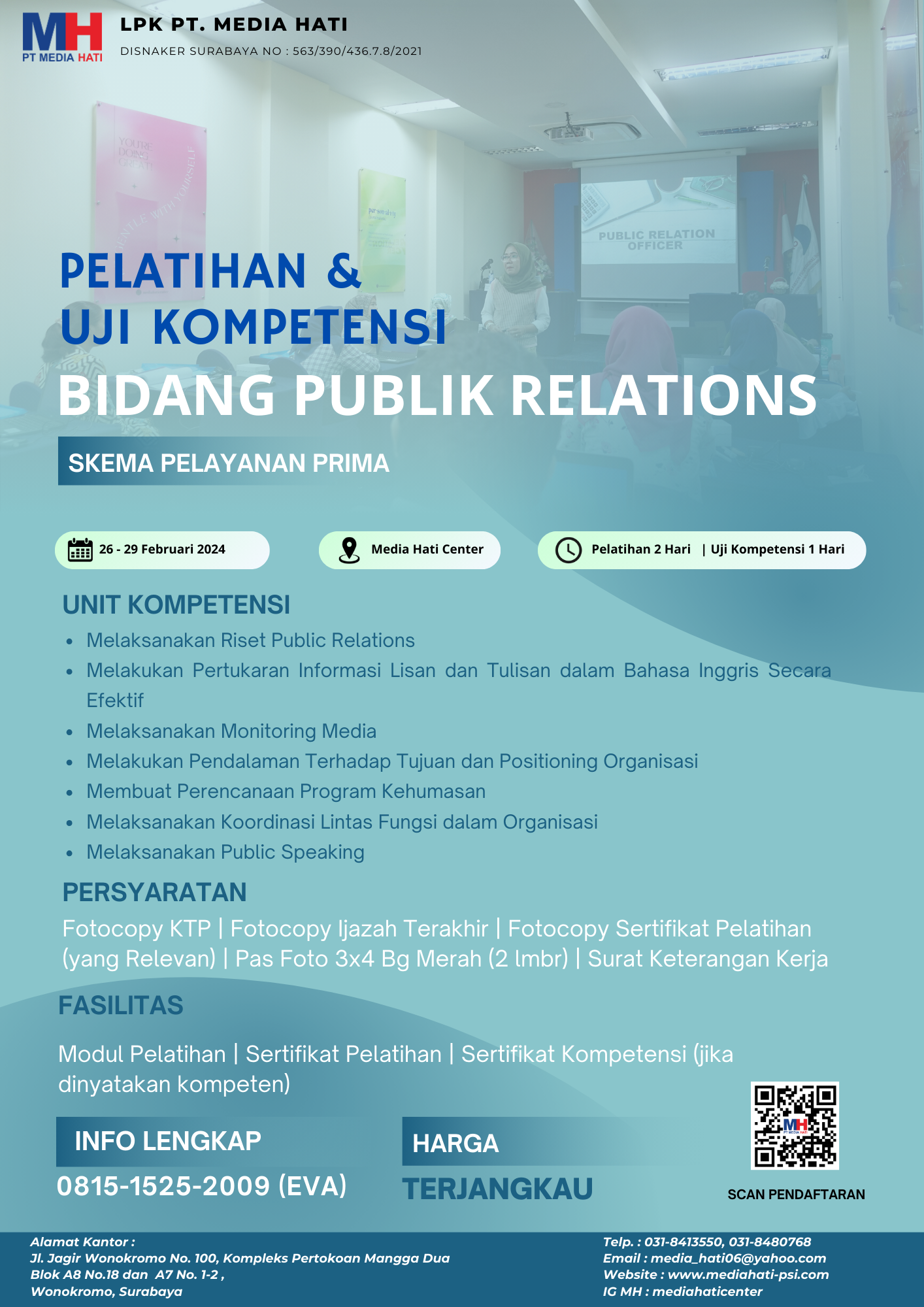 Info Pelatihan dan Uji Kompetensi Tanggal 26 - 29 Februari 2024.